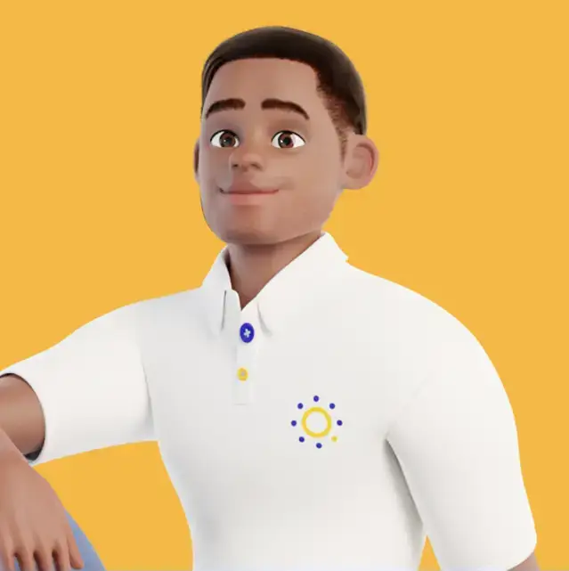 Imagem com a representação do Paulinho, um boneco 3D de pele negra, vestido com uma camiseta pólo branca e a logomarca da ConectaQuali estampada no peito.