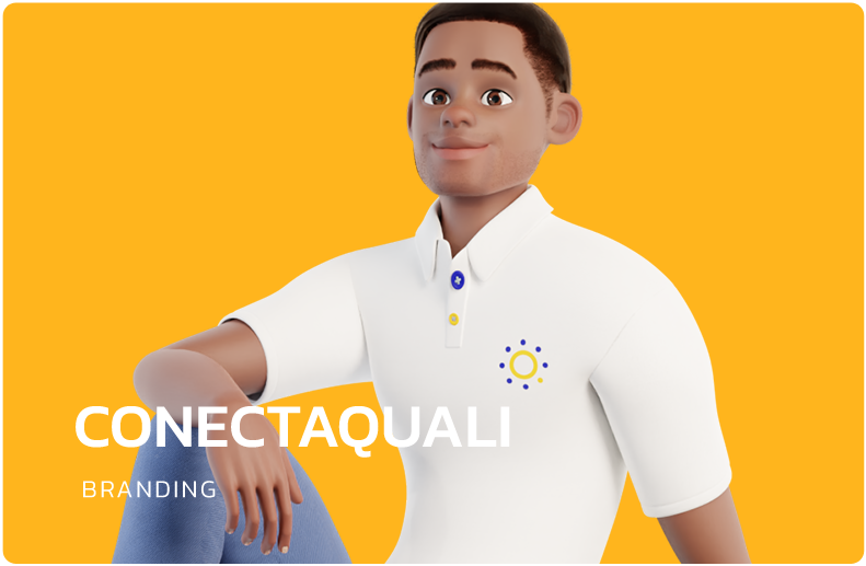Banner mostrando a representação da marca ConectaQuali, o Paulinho, um boneco em 3D.
